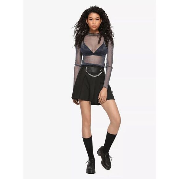 Hot Topic Royal Bones Daang Goodman Goth Punk Black Pleated Chain Skirt XL - Picture 9 of 10